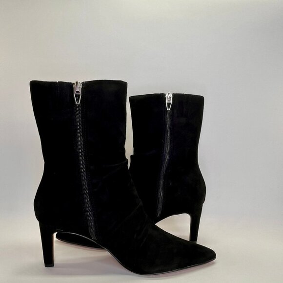 Dolce Vita Fernly Onyx Suede Boots Size 6.5 Black Mid Calf Zip Stiletto Heel - Picture 8 of 13